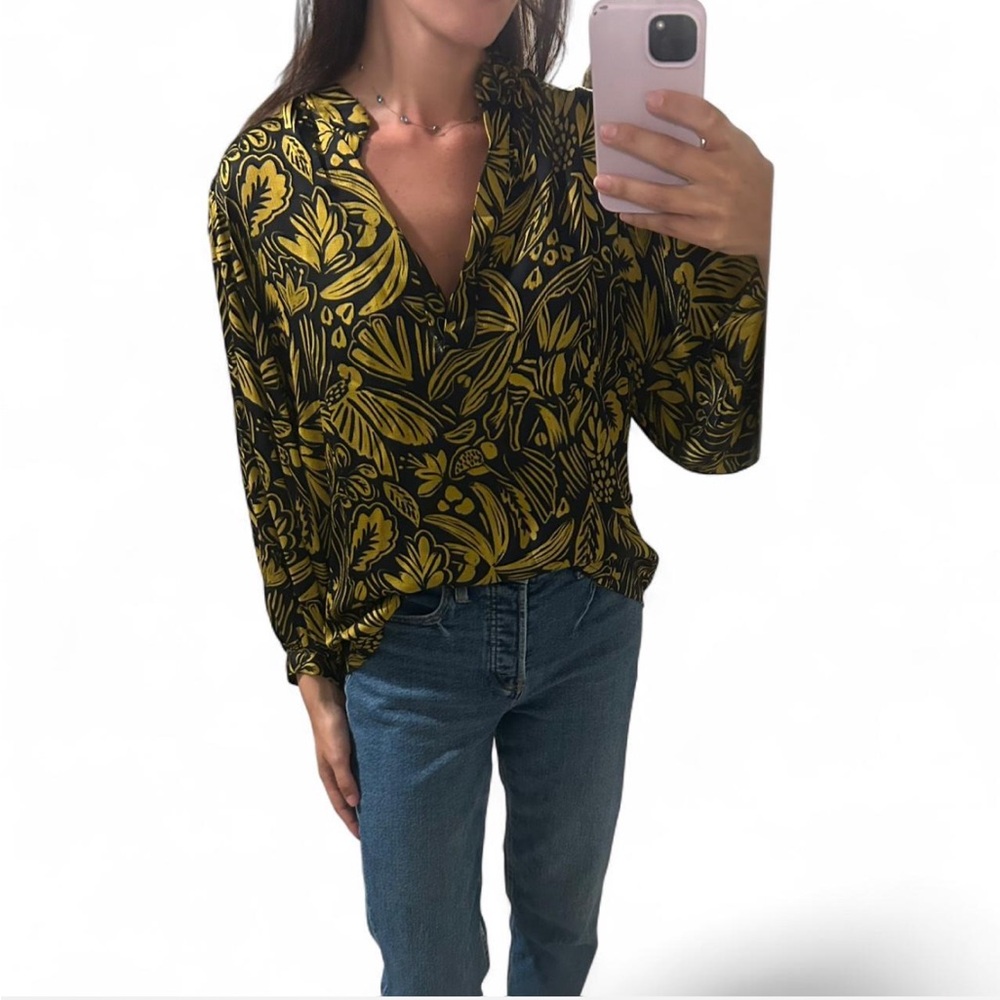 Elegant Black and Yellow Floral Blouse